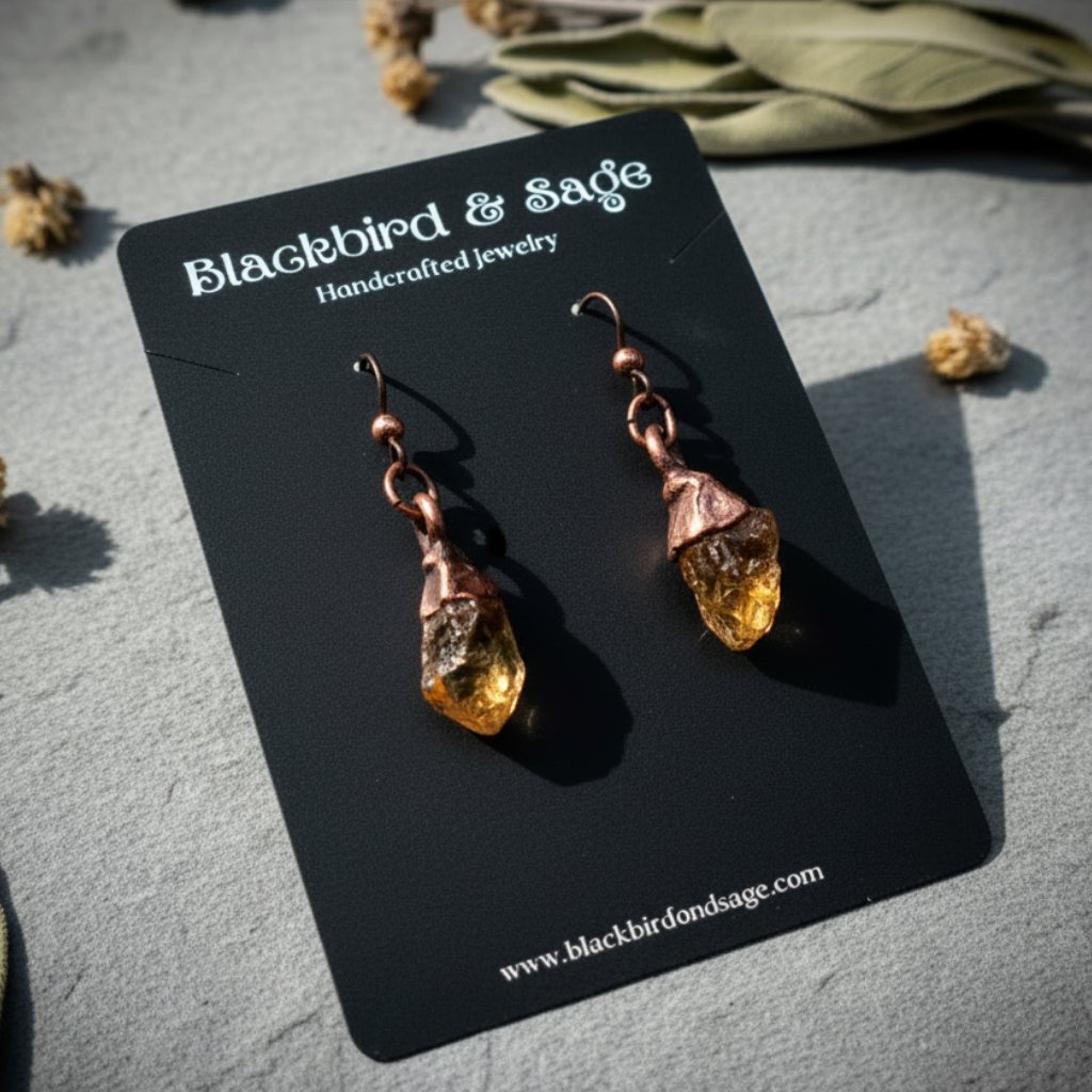 Santa Fe Marketplace Raw Citrine Dangle Earrings | Electroformed Copper | Solar Plexus Talisman | Ready to Ship Product Image: Raw Citrine Dangle Earrings | Electroformed Copper | Solar Plexus Talisman | Ready to Ship