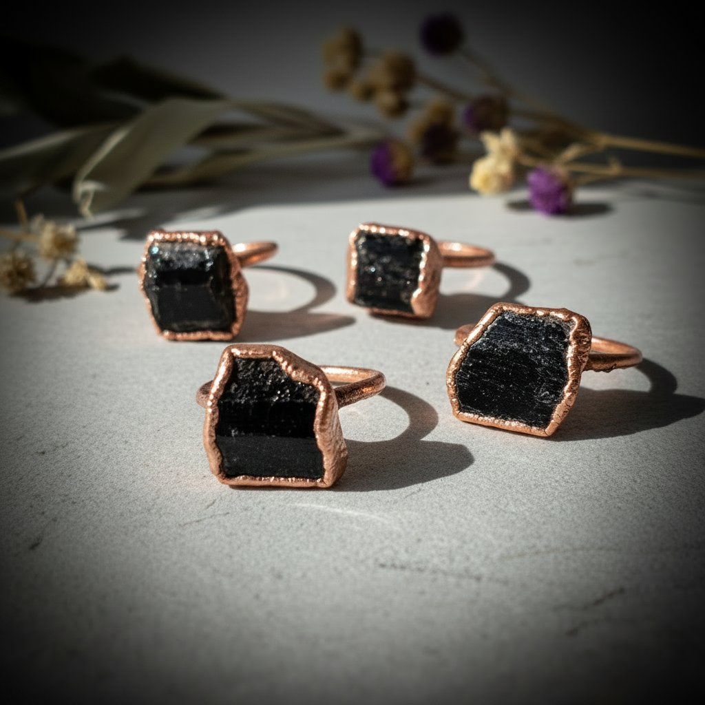Santa Fe Marketplace Raw Black Tourmaline Statement Ring | Electroformed Copper | Made to Order Product Image: Raw Black Tourmaline Statement Ring | Electroformed Copper | Made to Order
