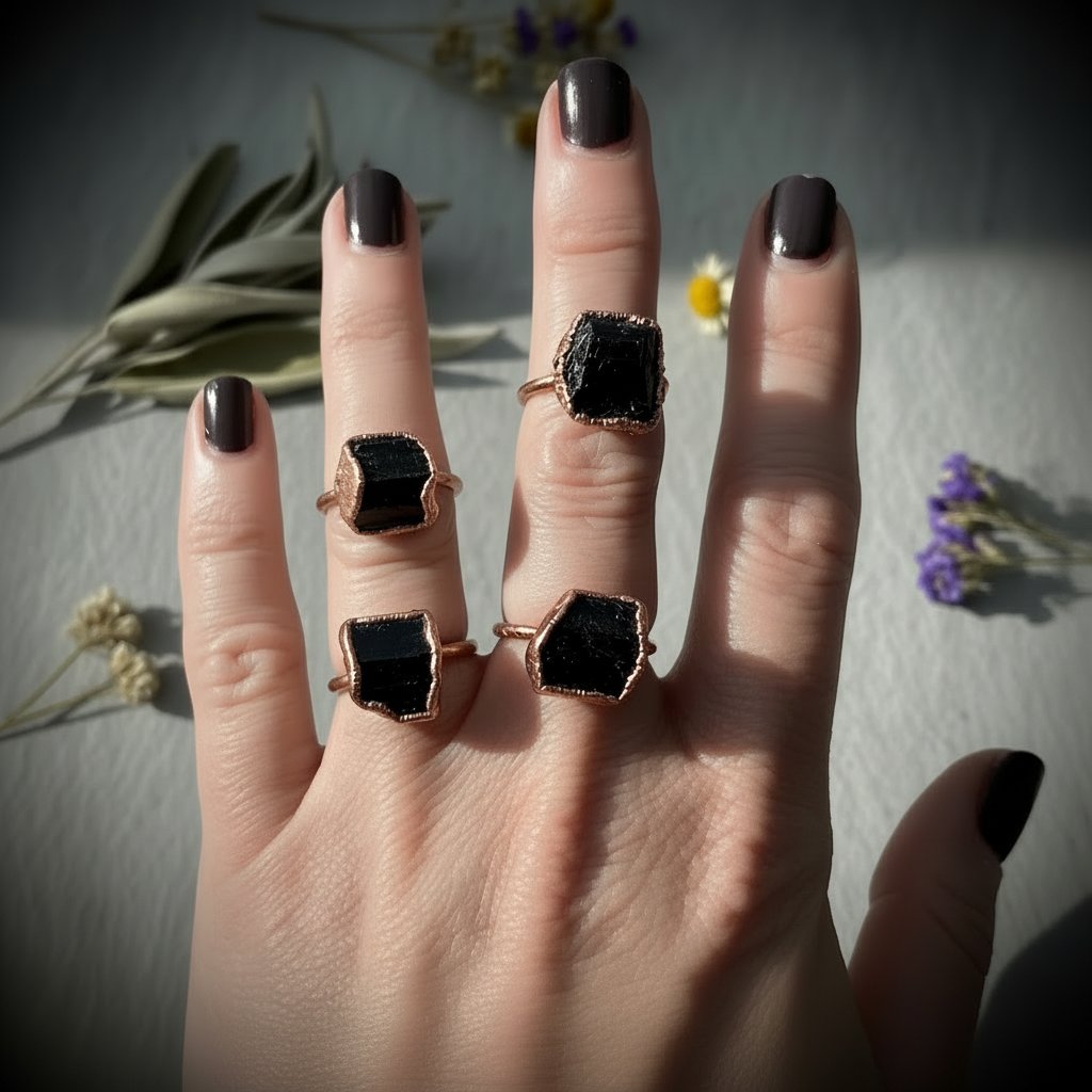 Santa Fe Marketplace Raw Black Tourmaline Statement Ring | Electroformed Copper | Made to Order Product Image: Raw Black Tourmaline Statement Ring | Electroformed Copper | Made to Order