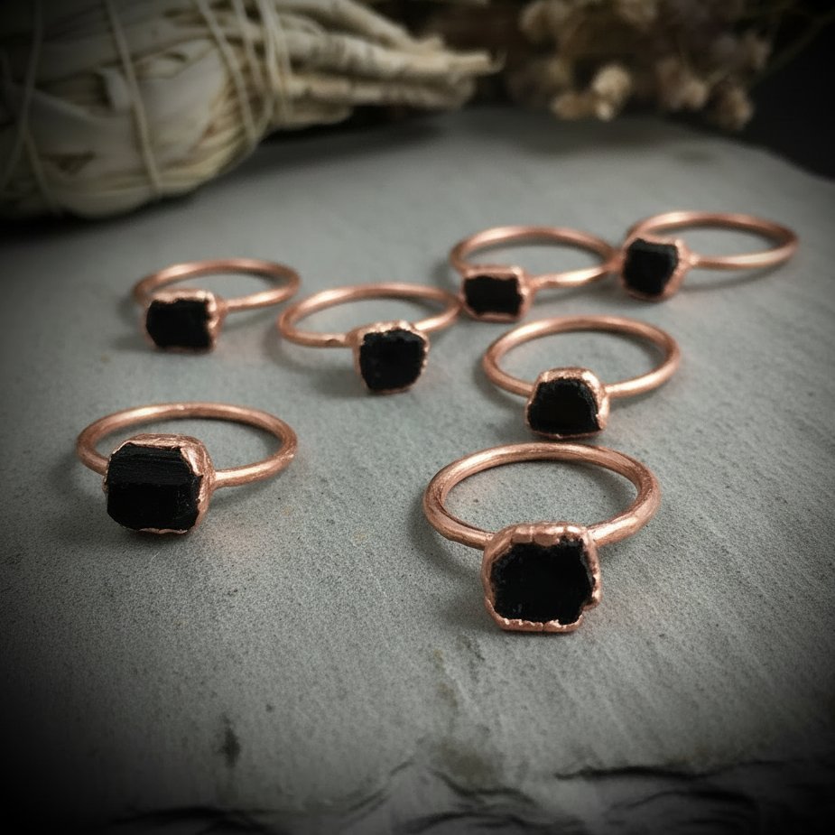 Santa Fe Marketplace Black Tourmaline Ring | Stackable Electroformed Copper | Made to Order Product Image: Black Tourmaline Ring | Stackable Electroformed Copper | Made to Order
