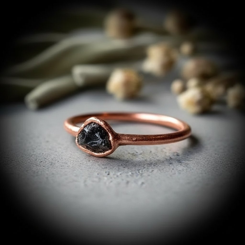Santa Fe Marketplace Dainty Black Tourmaline Ring | Electroformed Copper | Made to Order Product Image: Dainty Black Tourmaline Ring | Electroformed Copper | Made to Order