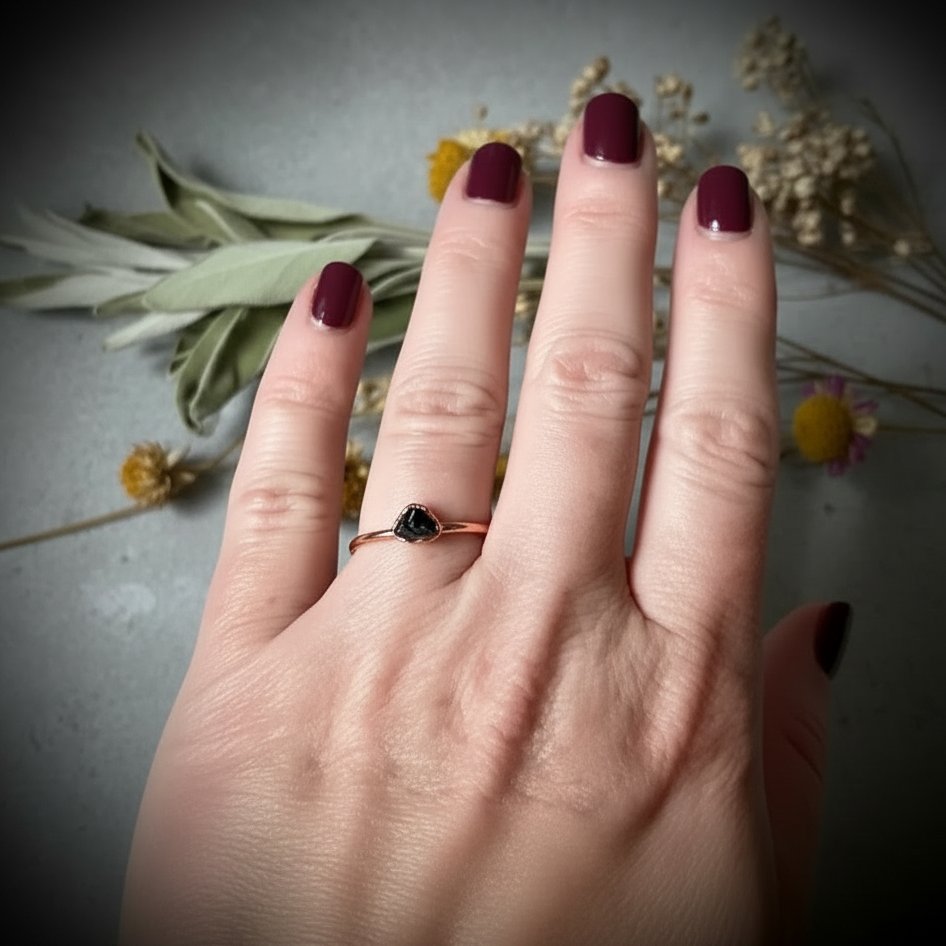 Santa Fe Marketplace Dainty Black Tourmaline Ring | Electroformed Copper | Made to Order Product Image: Dainty Black Tourmaline Ring | Electroformed Copper | Made to Order
