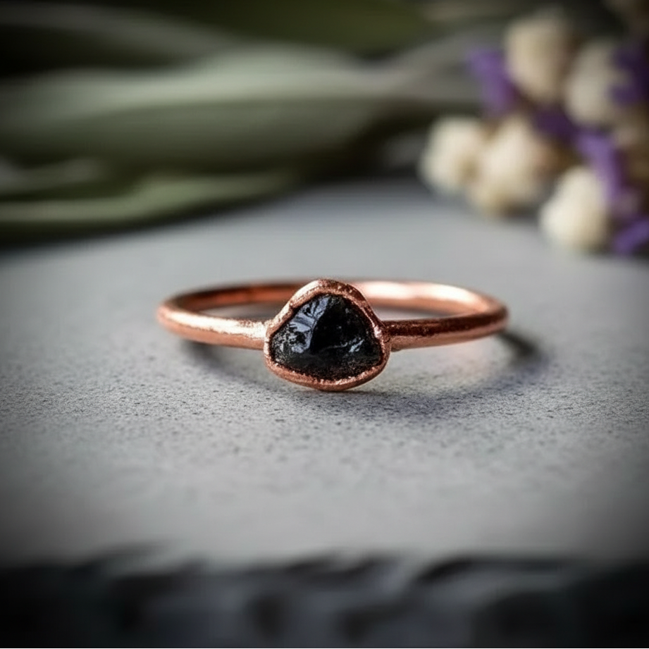 Santa Fe Marketplace Dainty Black Tourmaline Ring | Electroformed Copper | Made to Order Product Image: Dainty Black Tourmaline Ring | Electroformed Copper | Made to Order