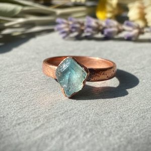 Santa Fe Marketplace Raw Aquamarine Wide Band Ring | Electroformed Copper | March Birthstone | Made to Order Product Image: Raw Aquamarine Wide Band Ring | Electroformed Copper | March Birthstone | Made to Order