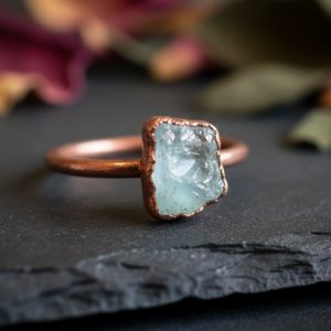 Santa Fe Marketplace Raw Aquamarine Ring | Bright or Antique Copper Finish | Handcrafted Electroformed Copper | Made to Order Product Image: Raw Aquamarine Ring | Bright or Antique Copper Finish | Handcrafted Electroformed Copper | Made to Order