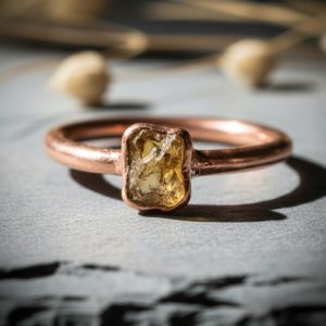 Santa Fe Marketplace Dainty Raw Citrine Ring | Electroformed Copper Stacking Ring | Bright or Antique Finish | Made to Order Product Image: Dainty Raw Citrine Ring | Electroformed Copper Stacking Ring | Bright or Antique Finish | Made to Order