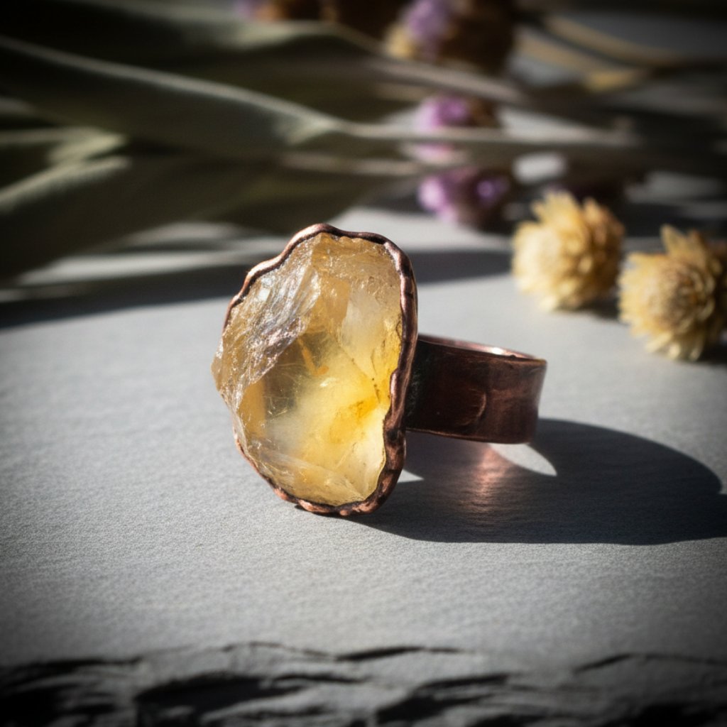 Santa Fe Marketplace Large Raw Citrine Statement Ring | Wide Band Electroformed Copper | Made to Order Product Image: Large Raw Citrine Statement Ring | Wide Band Electroformed Copper | Made to Order