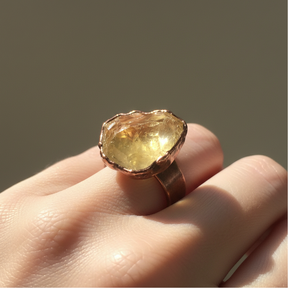 Santa Fe Marketplace Large Raw Citrine Statement Ring | Wide Band Electroformed Copper | Made to Order Product Image: Large Raw Citrine Statement Ring | Wide Band Electroformed Copper | Made to Order
