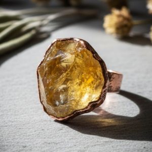 Santa Fe Marketplace Large Raw Citrine Statement Ring | Wide Band Electroformed Copper | Made to Order Product Image: Large Raw Citrine Statement Ring | Wide Band Electroformed Copper | Made to Order