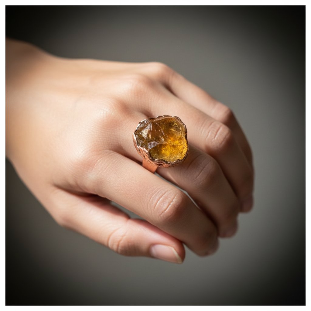Santa Fe Marketplace Large Raw Citrine Statement Ring | Wide Band Electroformed Copper | Made to Order Product Image: Large Raw Citrine Statement Ring | Wide Band Electroformed Copper | Made to Order