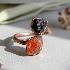 Santa Fe Marketplace Black Tourmaline and Sunstone Ring | Electroformed Copper | Made to Order Product Image: Black Tourmaline and Sunstone Ring | Electroformed Copper | Made to Order