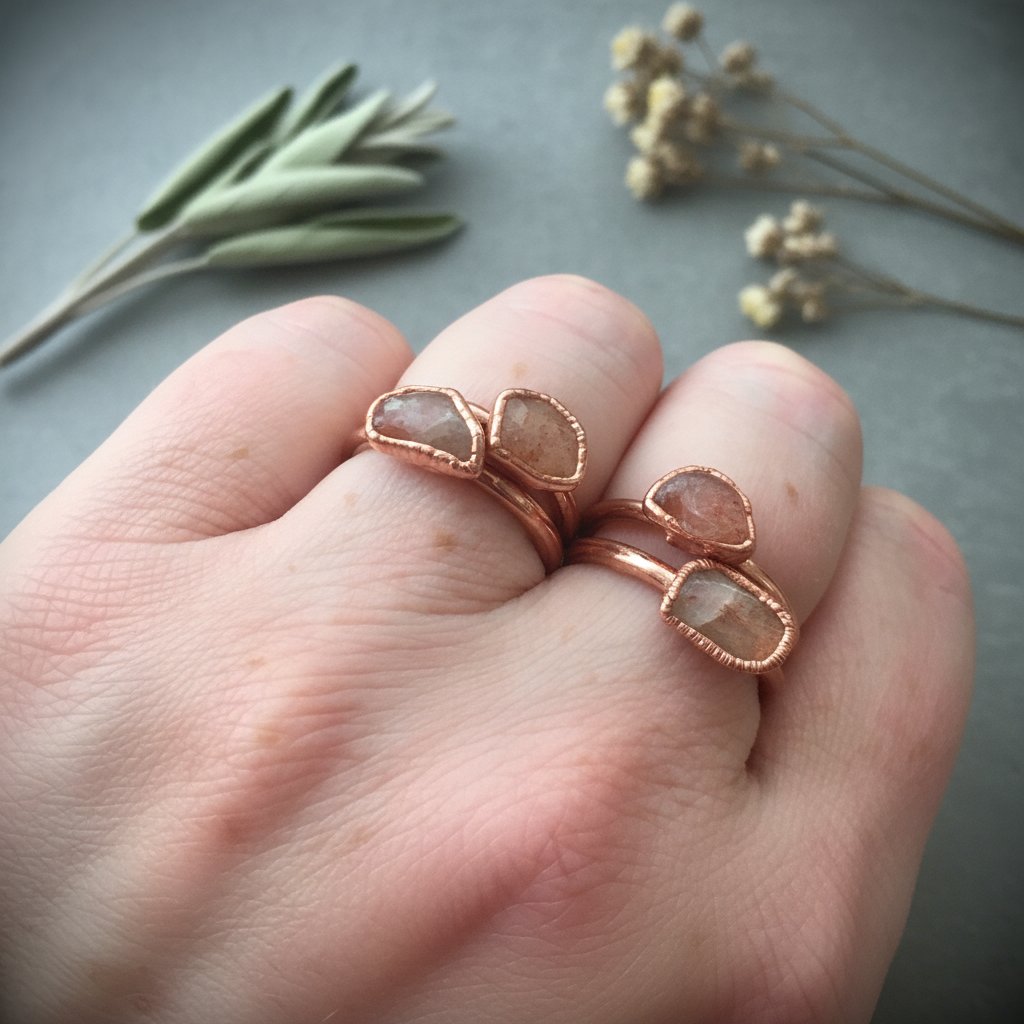 Santa Fe Marketplace Dainty Sunstone Stacking Ring | Electroformed Copper | Made to Order Product Image: Dainty Sunstone Stacking Ring | Electroformed Copper | Made to Order