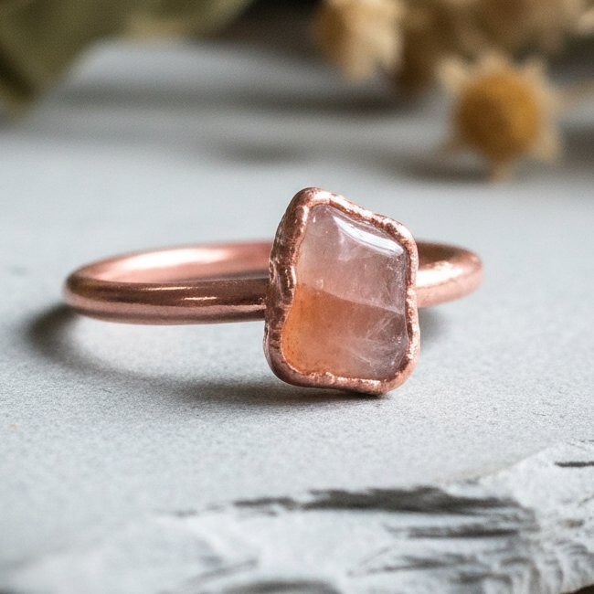 Santa Fe Marketplace Dainty Sunstone Stacking Ring | Electroformed Copper | Made to Order Product Image: Dainty Sunstone Stacking Ring | Electroformed Copper | Made to Order