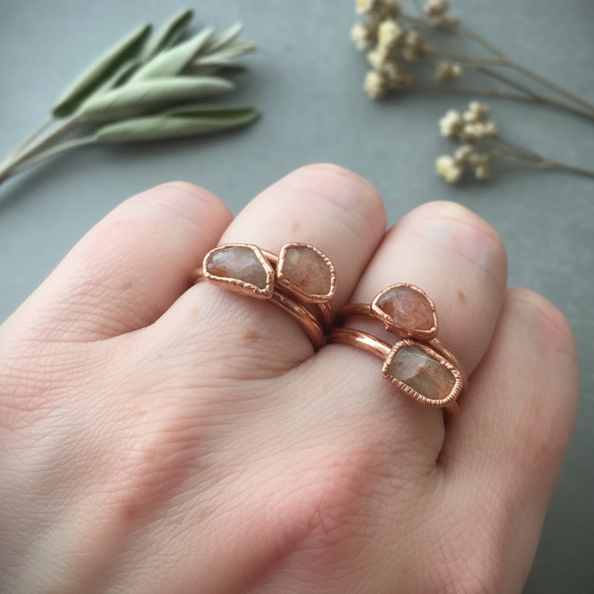 Santa Fe Marketplace Dainty Sunstone Stacking Ring | Electroformed Copper | Made to Order Product Image: Dainty Sunstone Stacking Ring | Electroformed Copper | Made to Order