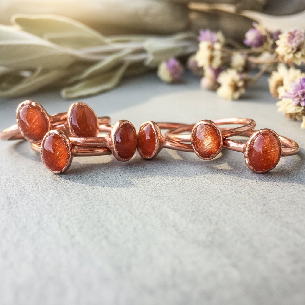 Santa Fe Marketplace Sunstone Ring | Oval Cabochon | Handcrafted Electroformed Copper | Made to Order Product Image: Sunstone Ring | Oval Cabochon | Handcrafted Electroformed Copper | Made to Order