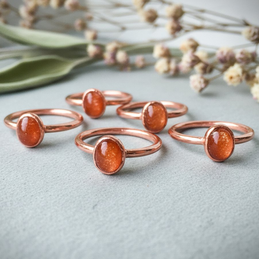 Santa Fe Marketplace Sunstone Ring | Oval Cabochon | Handcrafted Electroformed Copper | Made to Order Product Image: Sunstone Ring | Oval Cabochon | Handcrafted Electroformed Copper | Made to Order