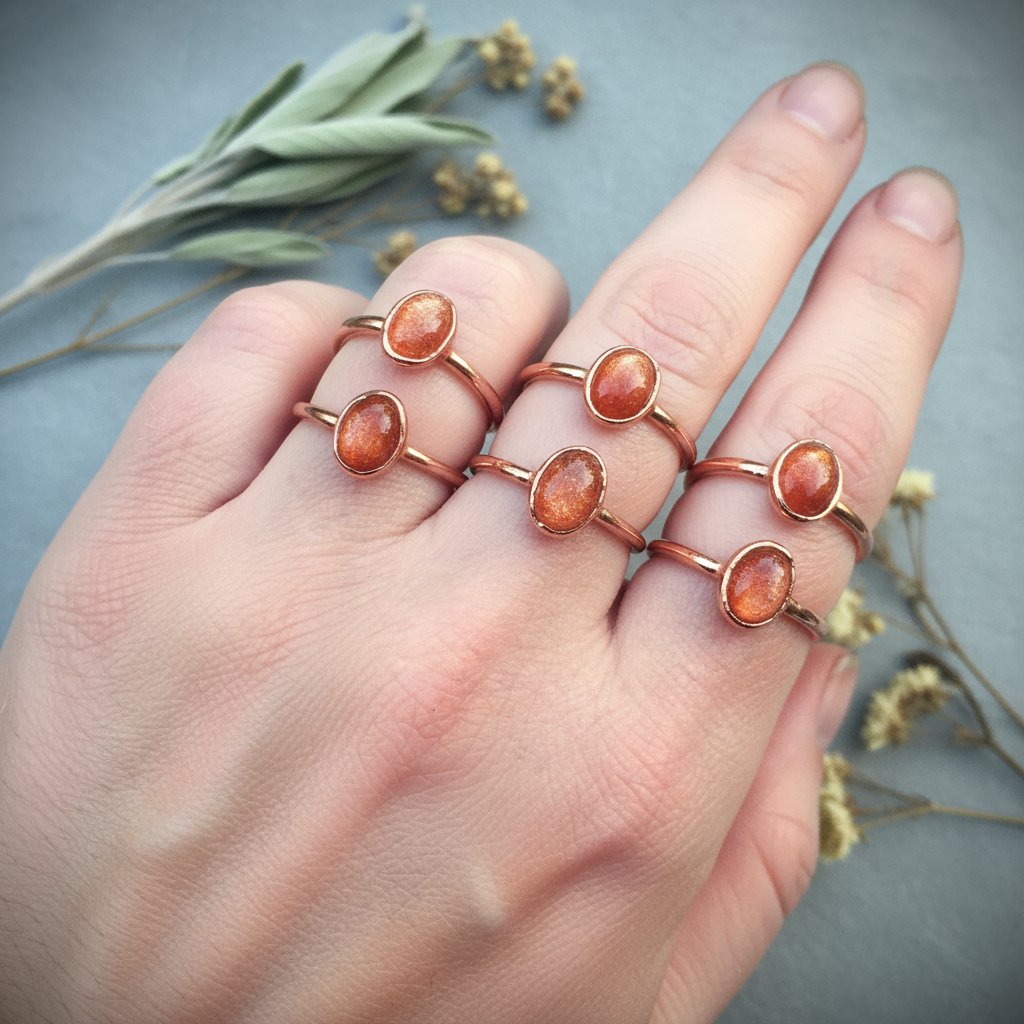 Santa Fe Marketplace Sunstone Ring | Oval Cabochon | Handcrafted Electroformed Copper | Made to Order Product Image: Sunstone Ring | Oval Cabochon | Handcrafted Electroformed Copper | Made to Order