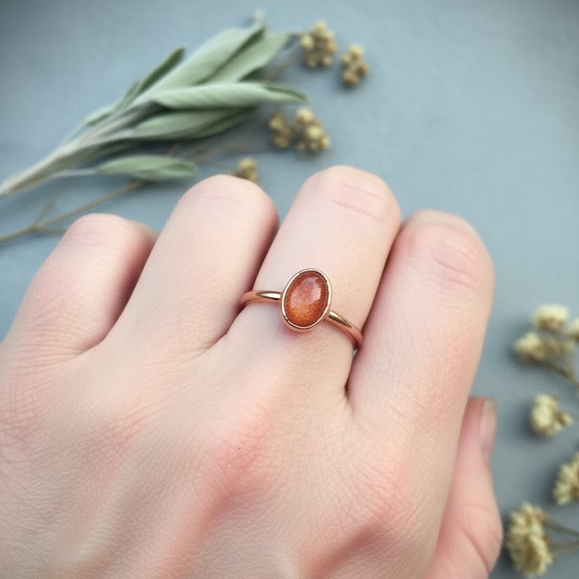 Santa Fe Marketplace Sunstone Ring | Oval Cabochon | Handcrafted Electroformed Copper | Made to Order Product Image: Sunstone Ring | Oval Cabochon | Handcrafted Electroformed Copper | Made to Order