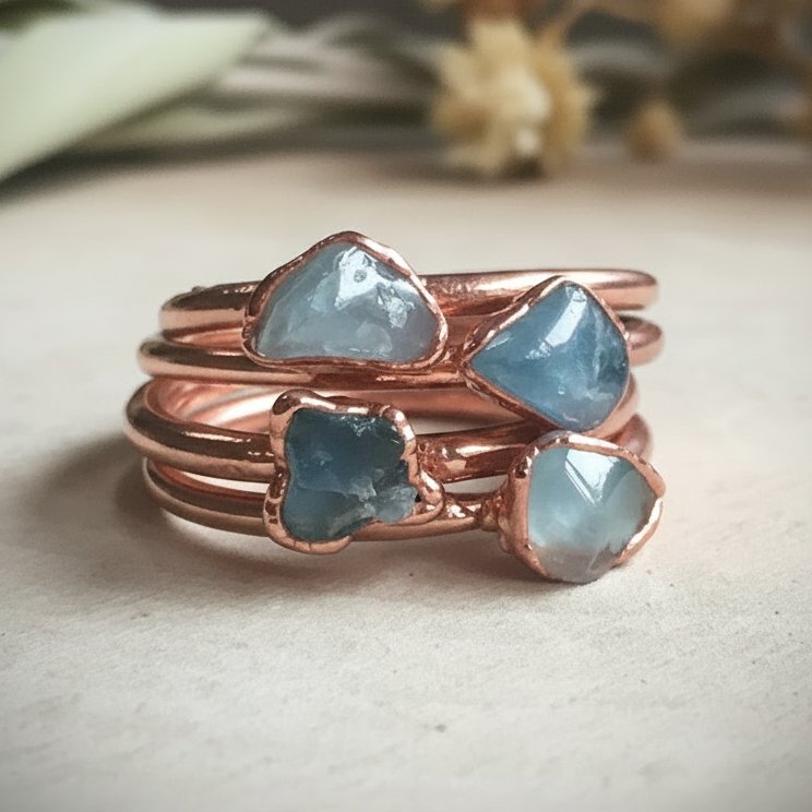 Santa Fe Marketplace Dainty Raw Aquamarine Ring | Rough Stone Solitaire | Electroformed Copper | Made to Order Product Image: Dainty Raw Aquamarine Ring | Rough Stone Solitaire | Electroformed Copper | Made to Order