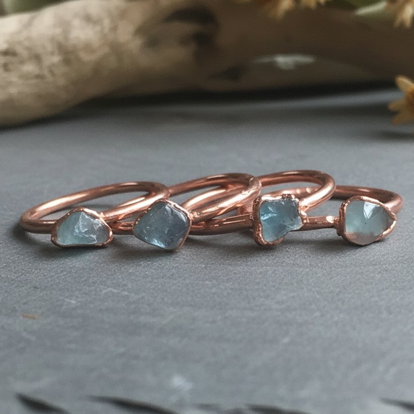 Santa Fe Marketplace Dainty Raw Aquamarine Ring | Rough Stone Solitaire | Electroformed Copper | Made to Order Product Image: Dainty Raw Aquamarine Ring | Rough Stone Solitaire | Electroformed Copper | Made to Order
