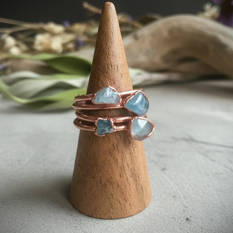 Santa Fe Marketplace Dainty Raw Aquamarine Ring | Rough Stone Solitaire | Electroformed Copper | Made to Order Product Image: Dainty Raw Aquamarine Ring | Rough Stone Solitaire | Electroformed Copper | Made to Order