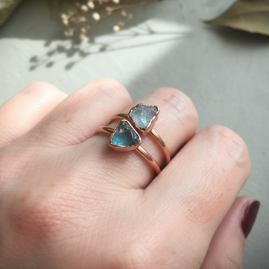 Santa Fe Marketplace Dainty Raw Aquamarine Ring | Rough Stone Solitaire | Electroformed Copper | Made to Order Product Image: Dainty Raw Aquamarine Ring | Rough Stone Solitaire | Electroformed Copper | Made to Order