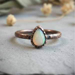 Santa Fe Marketplace Teardrop Opal Ring | 6x4mm Welo Ethiopian Opal | Electroformed Copper | October Birthstone | Made to Order Product Image: Teardrop Opal Ring | 6x4mm Welo Ethiopian Opal | Electroformed Copper | October Birthstone | Made to Order