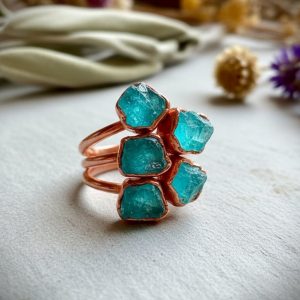 Santa Fe Marketplace Raw Blue Apatite Ring | Electroformed Copper | Blue Crystal Ring | Made to Order Product Image: Raw Blue Apatite Ring | Electroformed Copper | Blue Crystal Ring | Made to Order