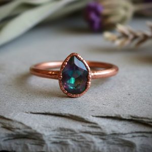 Santa Fe Marketplace Rainbow Mystic Topaz Teardrop Ring | 7x4mm Faceted Stone | Electroformed Copper | December Birthstone | Made to Order Product Image: Rainbow Mystic Topaz Teardrop Ring | 7x4mm Faceted Stone | Electroformed Copper | December Birthstone | Made to Order