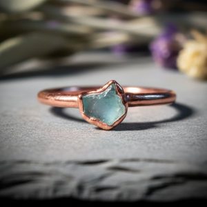 Santa Fe Marketplace Dainty Raw Aquamarine Stacking Ring | Electroformed Copper | March Birthstone | Made to Order Product Image: Dainty Raw Aquamarine Stacking Ring | Electroformed Copper | March Birthstone | Made to Order