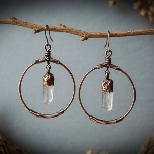 Santa Fe Marketplace Quartz Point Hoop Earrings | Raw Crystal | Handcrafted Electroformed Copper | Made to Order Product Image: Quartz Point Hoop Earrings | Raw Crystal | Handcrafted Electroformed Copper | Made to Order