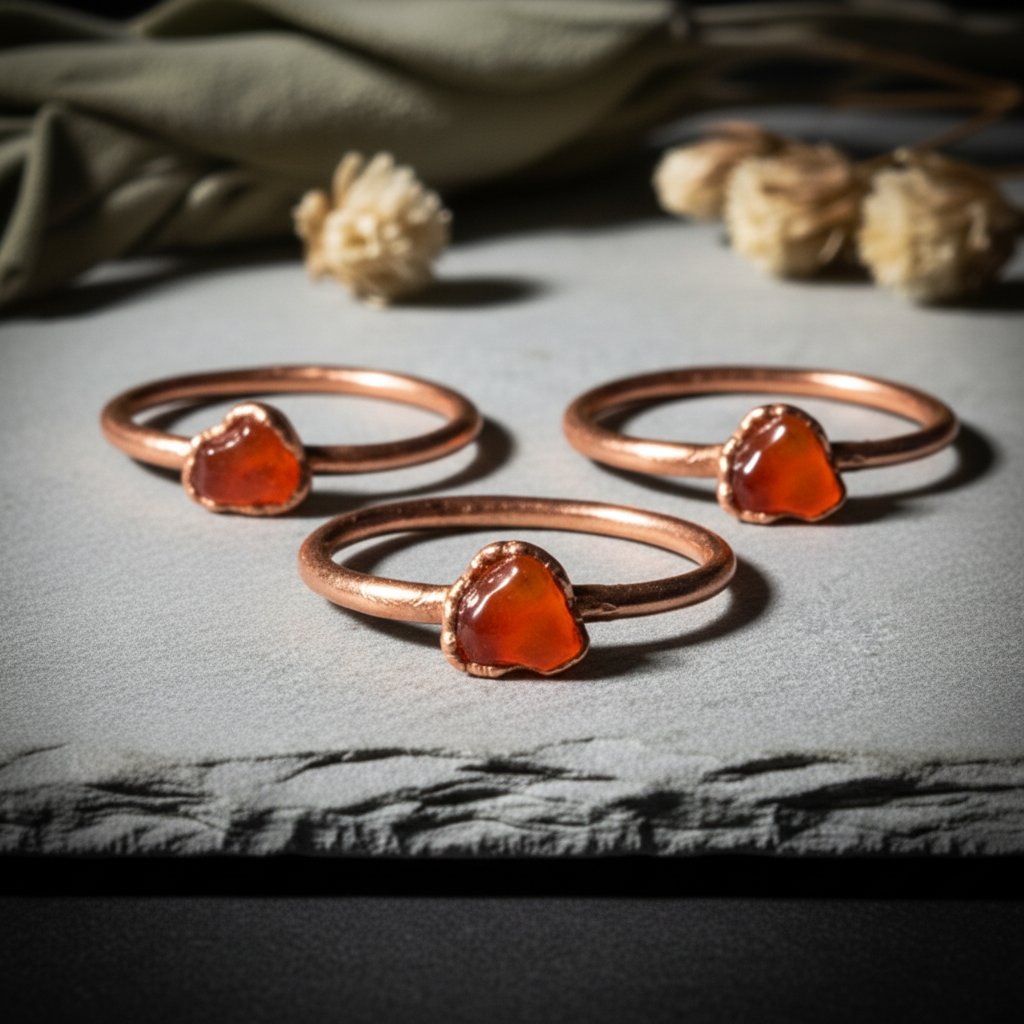 Santa Fe Marketplace Dainty Carnelian Ring | Tumbled Stone | Electroformed Copper | Made to Order Product Image: Dainty Carnelian Ring | Tumbled Stone | Electroformed Copper | Made to Order