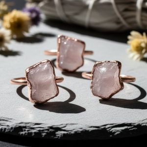 Santa Fe Marketplace Raw Rose Quartz Birthstone Ring | Electroformed | Made to Order Product Image: Raw Rose Quartz Birthstone Ring | Electroformed | Made to Order