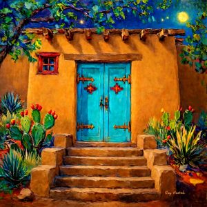 Santa Fe Marketplace Turquoise Gates at Moonlight -12’X12″ – Digital CANVAS PRINT- Product Image: Turquoise Gates at Moonlight -12’X12″ – Digital CANVAS PRINT-