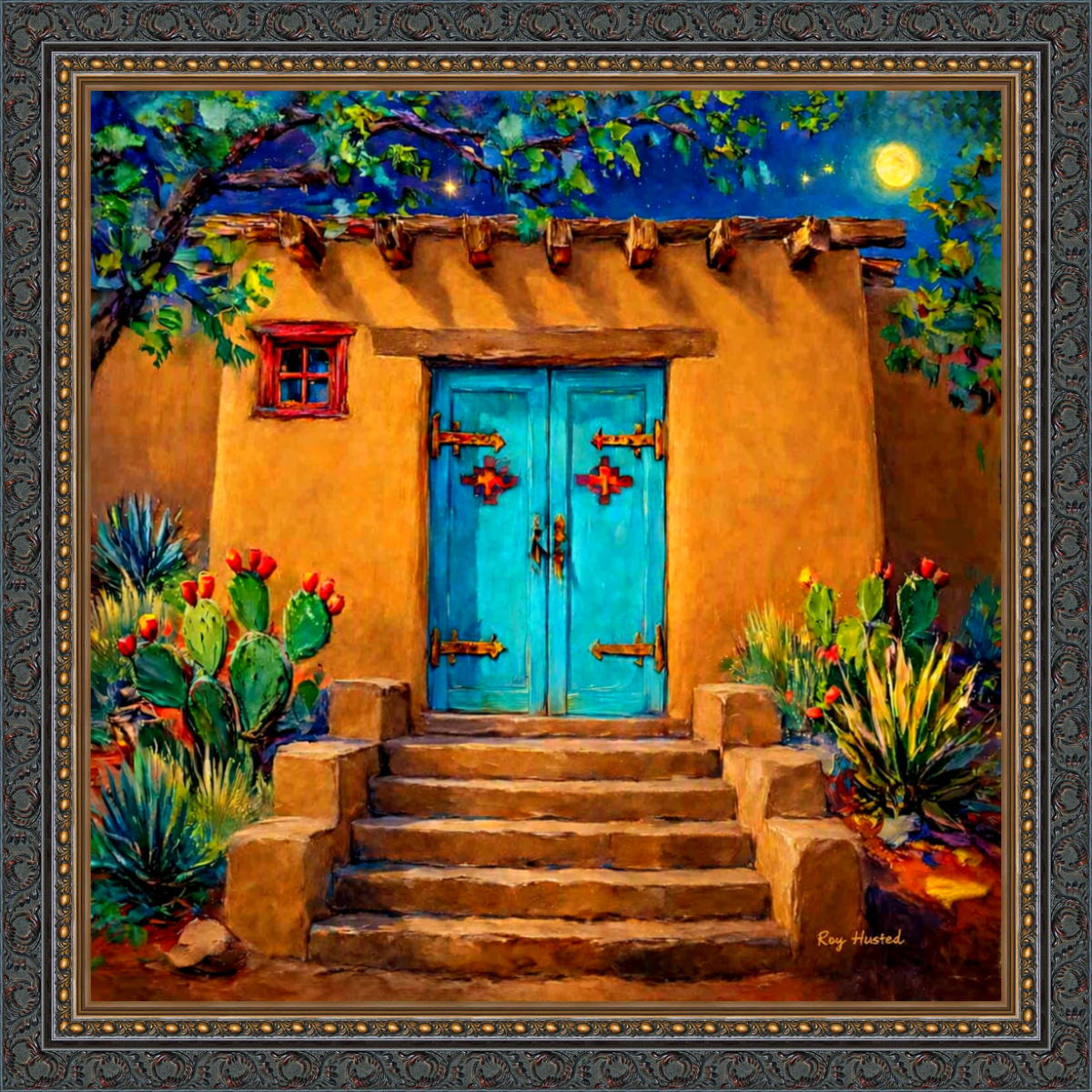 Santa Fe Marketplace Turquoise Gates at Moonlight -12’X12″ – Digital CANVAS PRINT- Product Image: Turquoise Gates at Moonlight -12’X12″ – Digital CANVAS PRINT-