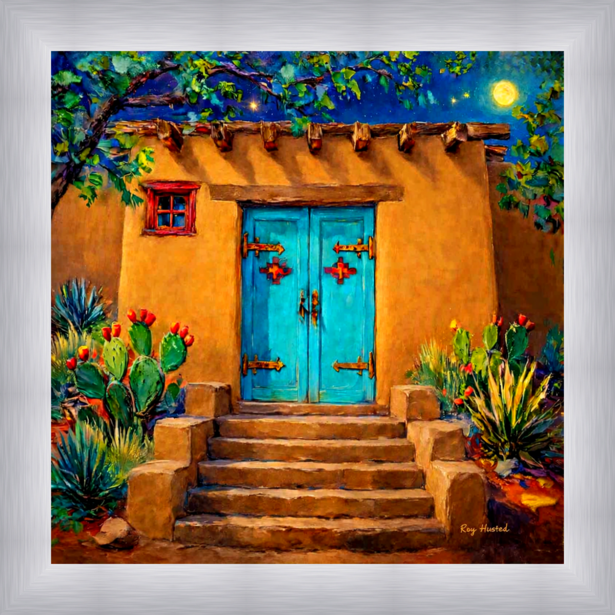 Santa Fe Marketplace Turquoise Gates at Moonlight -12’X12″ – Digital CANVAS PRINT- Product Image: Turquoise Gates at Moonlight -12’X12″ – Digital CANVAS PRINT-