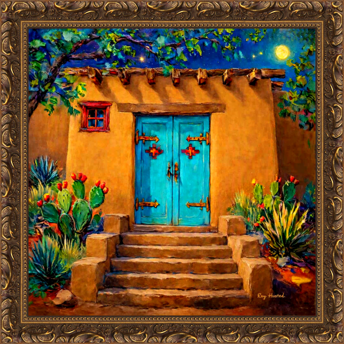 Santa Fe Marketplace Turquoise Gates at Moonlight -12’X12″ – Digital CANVAS PRINT- Product Image: Turquoise Gates at Moonlight -12’X12″ – Digital CANVAS PRINT-