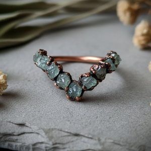 Product Image: Raw Aquamarine Chevron Ring | March Birthstone | Antique Copper Electroformed | Made to Order
