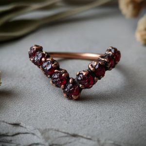Product Image: Raw Garnet Chevron Ring | January Birthstone | Antique Copper Electroformed | Made to Order