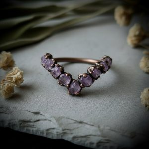 Product Image: Raw Amethyst Chevron Ring | February Birthstone | Antique Copper Electroformed | Made to Order
