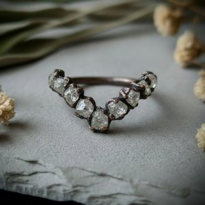 Product Image: Raw Clear Quartz Chevron Ring | April Birthstone | Antique Copper Electroformed | Made to Order