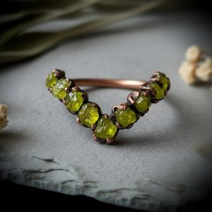 Product Image: Raw Peridot Chevron Ring | August Birthstone | Antique Copper Electroformed | Made to Order