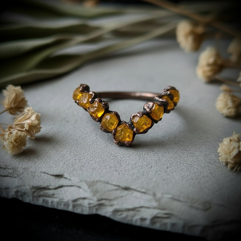 Santa Fe Marketplace Raw Citrine Chevron Ring | November Birthstone | Antique Copper Electroformed | Made to Order Product Image: Raw Citrine Chevron Ring | November Birthstone | Antique Copper Electroformed | Made to Order