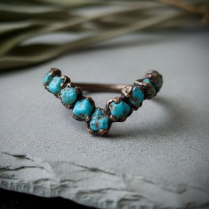 Product Image: Raw Sonoran Turquoise Chevron Ring | December Birthstone | Antique Copper Electroformed | Made to Order