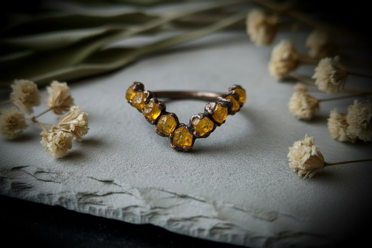Santa Fe Marketplace Raw Citrine Chevron Ring | November Birthstone | Antique Copper Electroformed | Made to Order Product Image: Raw Citrine Chevron Ring | November Birthstone | Antique Copper Electroformed | Made to Order