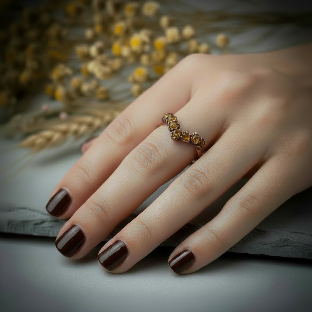 Santa Fe Marketplace Raw Citrine Chevron Ring | November Birthstone | Antique Copper Electroformed | Made to Order Product Image: Raw Citrine Chevron Ring | November Birthstone | Antique Copper Electroformed | Made to Order