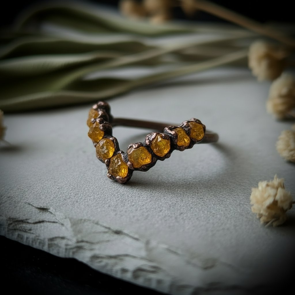 Santa Fe Marketplace Raw Citrine Chevron Ring | November Birthstone | Antique Copper Electroformed | Made to Order Product Image: Raw Citrine Chevron Ring | November Birthstone | Antique Copper Electroformed | Made to Order