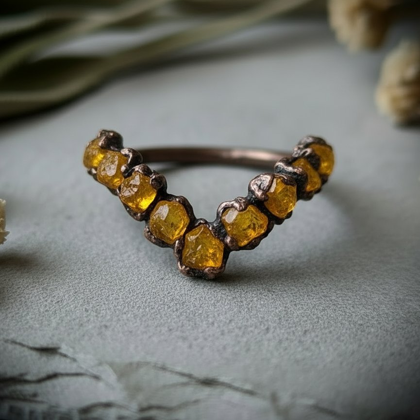Santa Fe Marketplace Raw Citrine Chevron Ring | November Birthstone | Antique Copper Electroformed | Made to Order Product Image: Raw Citrine Chevron Ring | November Birthstone | Antique Copper Electroformed | Made to Order