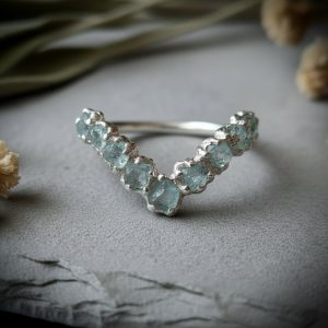 Product Image: Raw Aquamarine Chevron Ring | March Birthstone | Silver-Plated Copper Electroformed | Made to Order