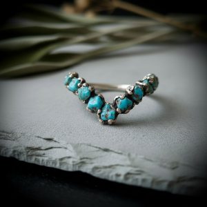 Product Image: Raw Turquoise Chevron Ring | December Birthstone | Silver-Plated Copper Electroformed | Made to Order